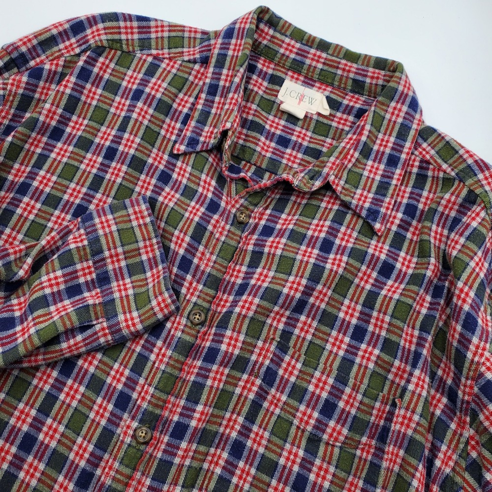 J Crew Oarsman Plaid Flannel Button Down Shirt L/S Casual Red Green Blue  L